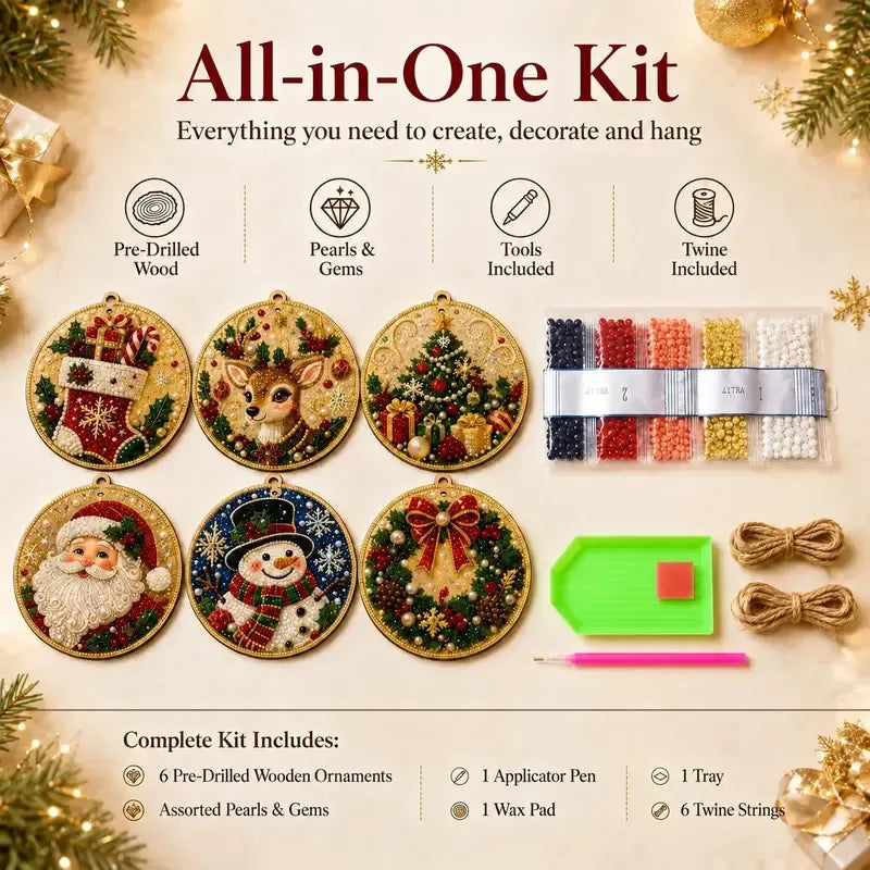 ⏳ Siste dag med 49 % rabatt – 🎄Nykommervennlig DIY-sett for diamantmaling med perler og edelstener til jul | 6 festlige ornamentdesign med glitrende perler, fasetterte edelstener og 3D-lagdelte detaljer 💕