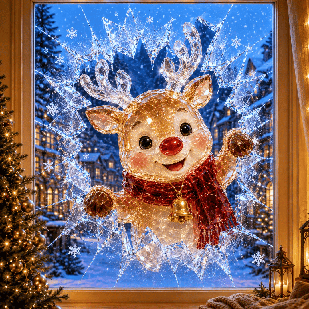 🔥SPESIALTILBUD 49 % RABATT✨🎄Krystall-juleklistremerke med innbruddsmotiv — 3D-vindusdekorasjon med knust glass til jul
