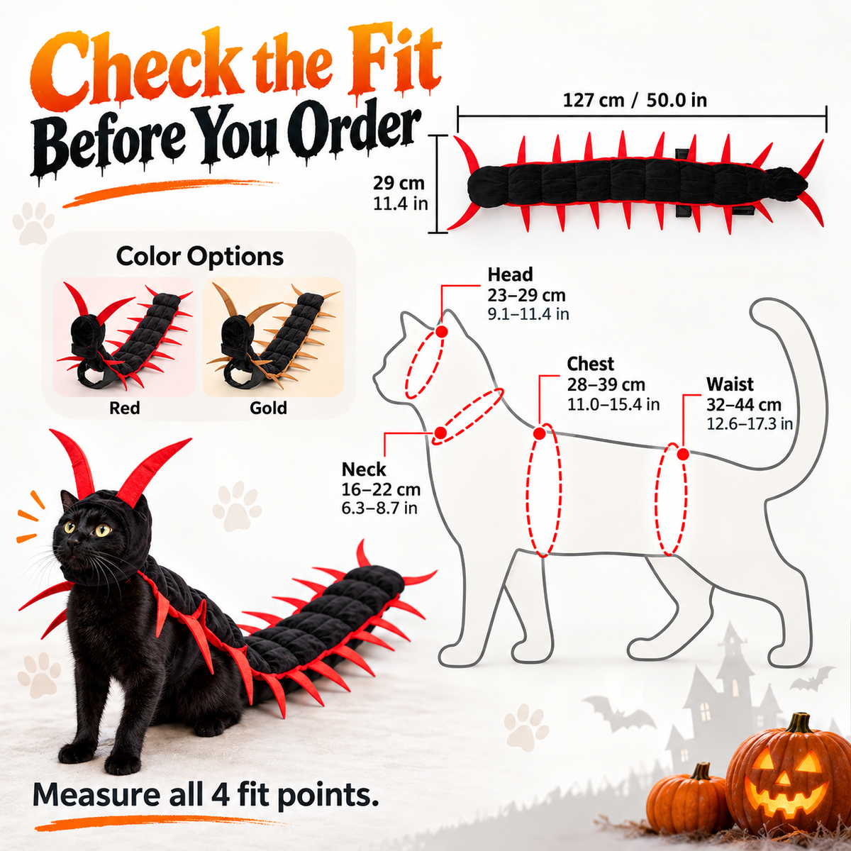 🎃Skummelt-søtt Halloween-kostyme som tusenbein – 3D-antrekk som ser ut som om det kryper, for hunder og katter🐾