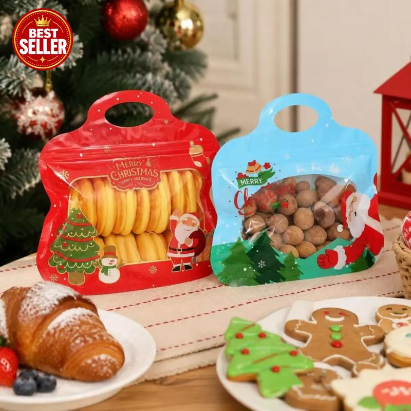 🎅Siste sjanse – 60 % rabatt! 🎁 Enkle å fylle og forsegle 🎄 Festlige godteposer med selvlukkende funksjon – motiv av julenisse og snømann | Kan lukkes på nytt, trygge for mat og perfekte til småkaker, sjokolade og små gaver ⛄