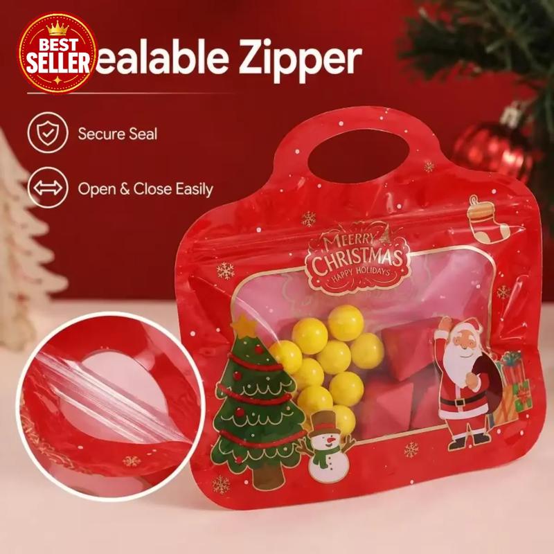 🎅Siste sjanse – 60 % rabatt! 🎁 Enkle å fylle og forsegle 🎄 Festlige godteposer med selvlukkende funksjon – motiv av julenisse og snømann | Kan lukkes på nytt, trygge for mat og perfekte til småkaker, sjokolade og små gaver ⛄