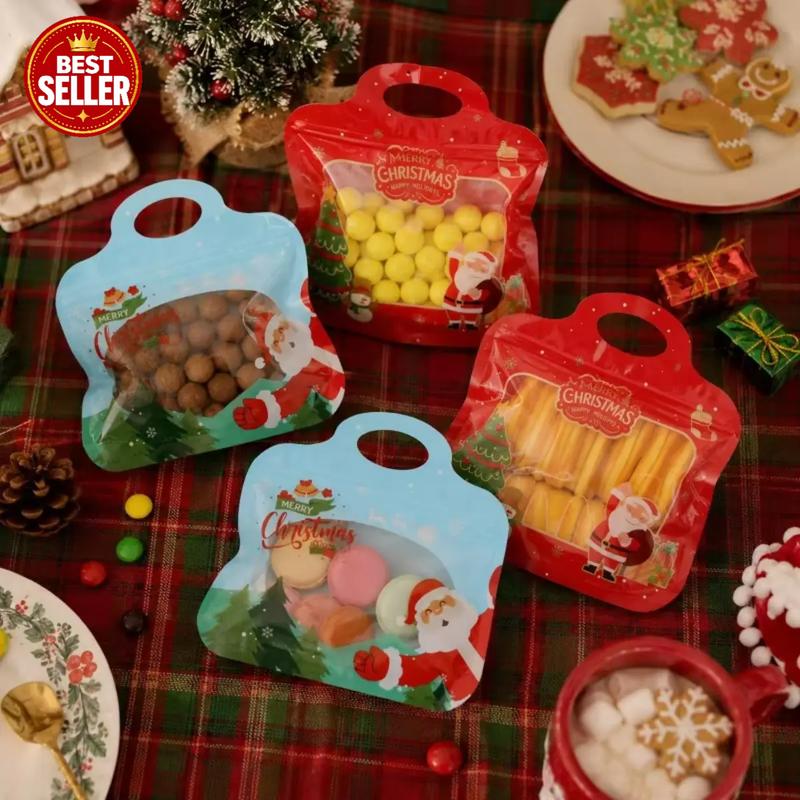 🎅Siste sjanse – 60 % rabatt! 🎁 Enkle å fylle og forsegle 🎄 Festlige godteposer med selvlukkende funksjon – motiv av julenisse og snømann | Kan lukkes på nytt, trygge for mat og perfekte til småkaker, sjokolade og små gaver ⛄