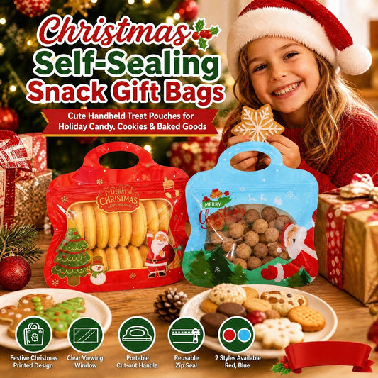 🎅Siste sjanse – 60 % rabatt! 🎁 Enkle å fylle og forsegle 🎄 Festlige godteposer med selvlukkende funksjon – motiv av julenisse og snømann | Kan lukkes på nytt, trygge for mat og perfekte til småkaker, sjokolade og små gaver ⛄