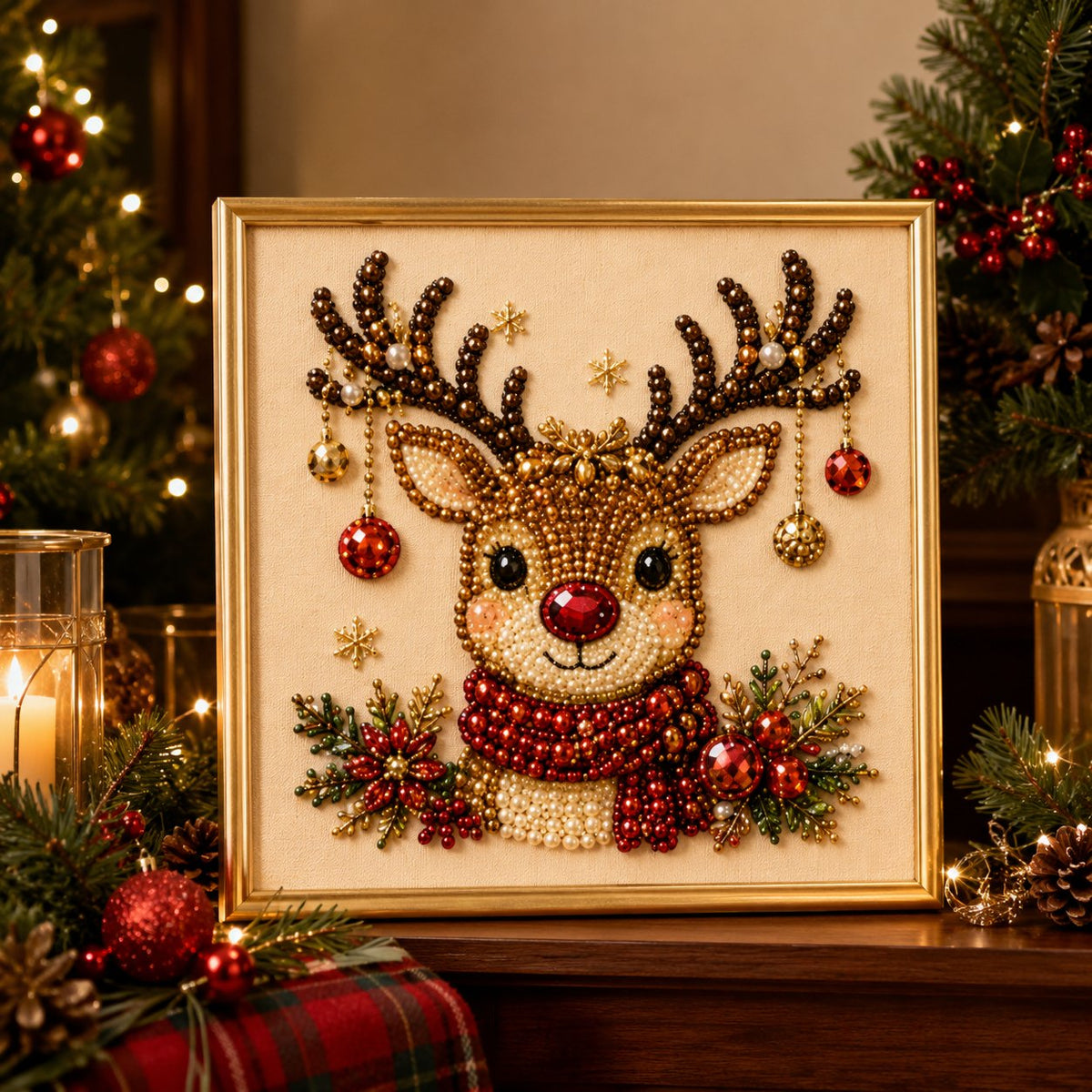 🧘Avslappende og nybegynnervennlig - 🎨💎DIY diamantmalingssett med juleperler og ramme