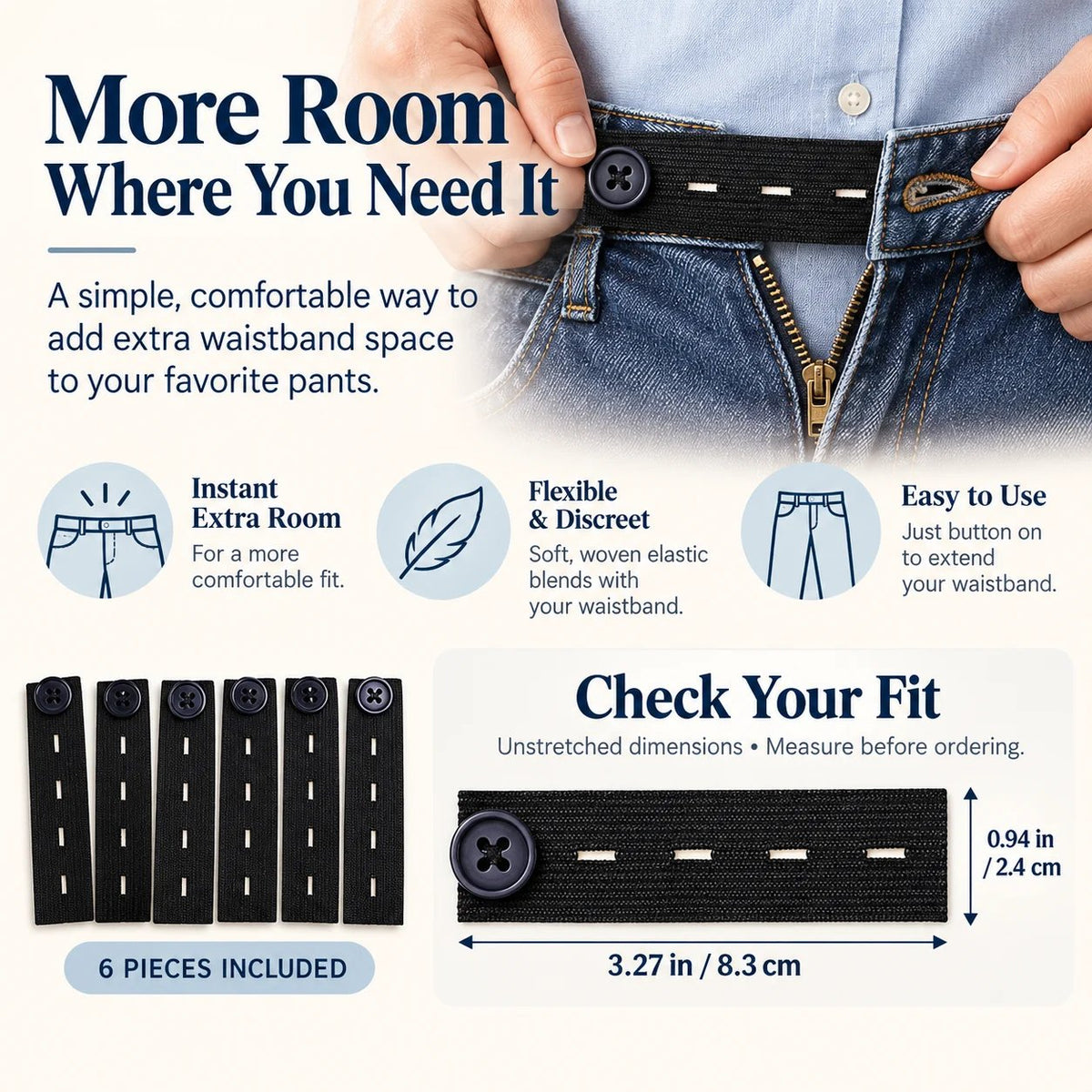 👖 Knapper til forlengelse av elastisk linning – Justerbar komfort