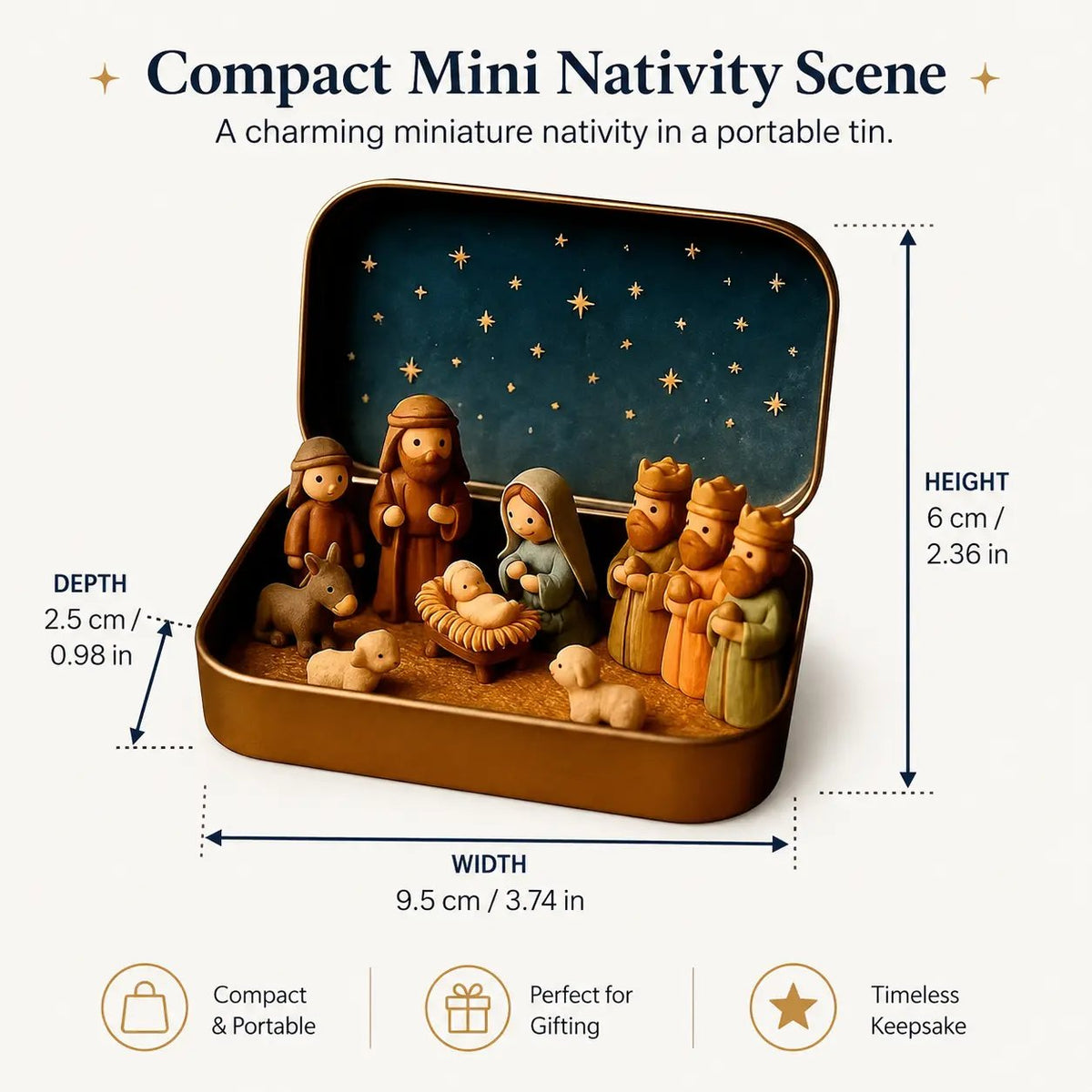 ✝️ Mini-krybbesett i minneblikkboks — Jule-sett med Den hellige familie i lommeformat