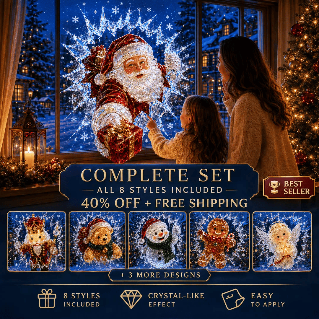 🔥SPESIALTILBUD 49 % RABATT✨🎄Krystall-juleklistremerke med innbruddsmotiv — 3D-vindusdekorasjon med knust glass til jul