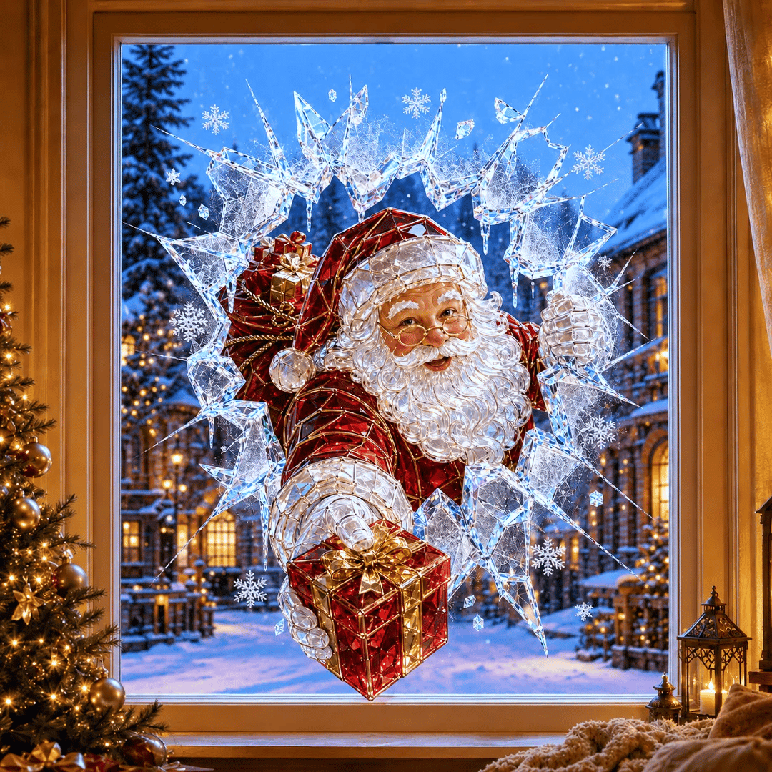 🔥SPESIALTILBUD 49 % RABATT✨🎄Krystall-juleklistremerke med innbruddsmotiv — 3D-vindusdekorasjon med knust glass til jul