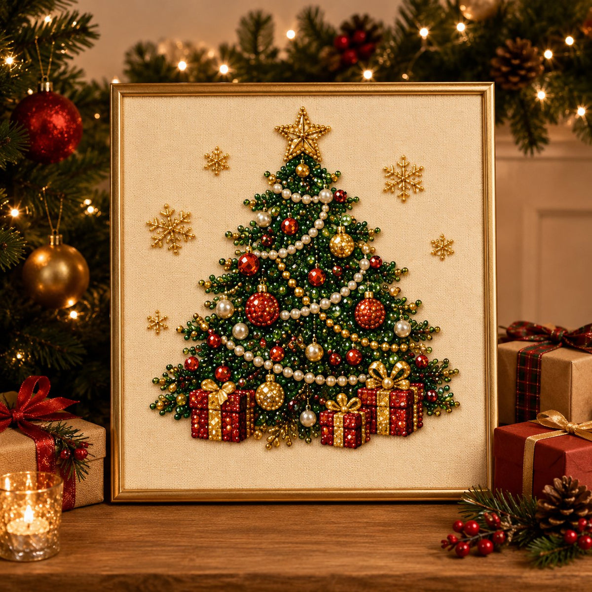 🧘Avslappende og nybegynnervennlig - 🎨💎DIY diamantmalingssett med juleperler og ramme