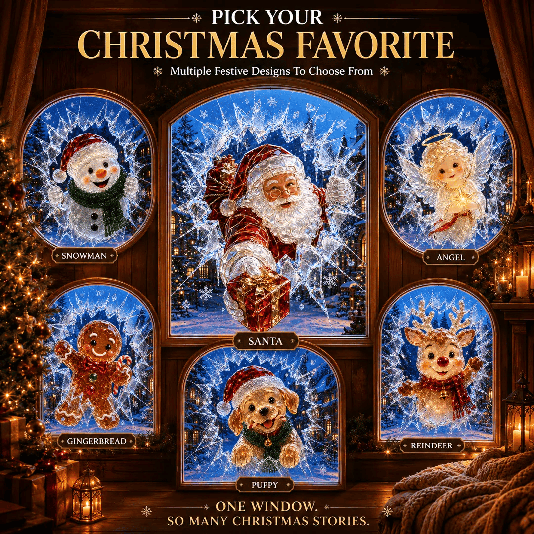 🔥SPESIALTILBUD 49 % RABATT✨🎄Krystall-juleklistremerke med innbruddsmotiv — 3D-vindusdekorasjon med knust glass til jul