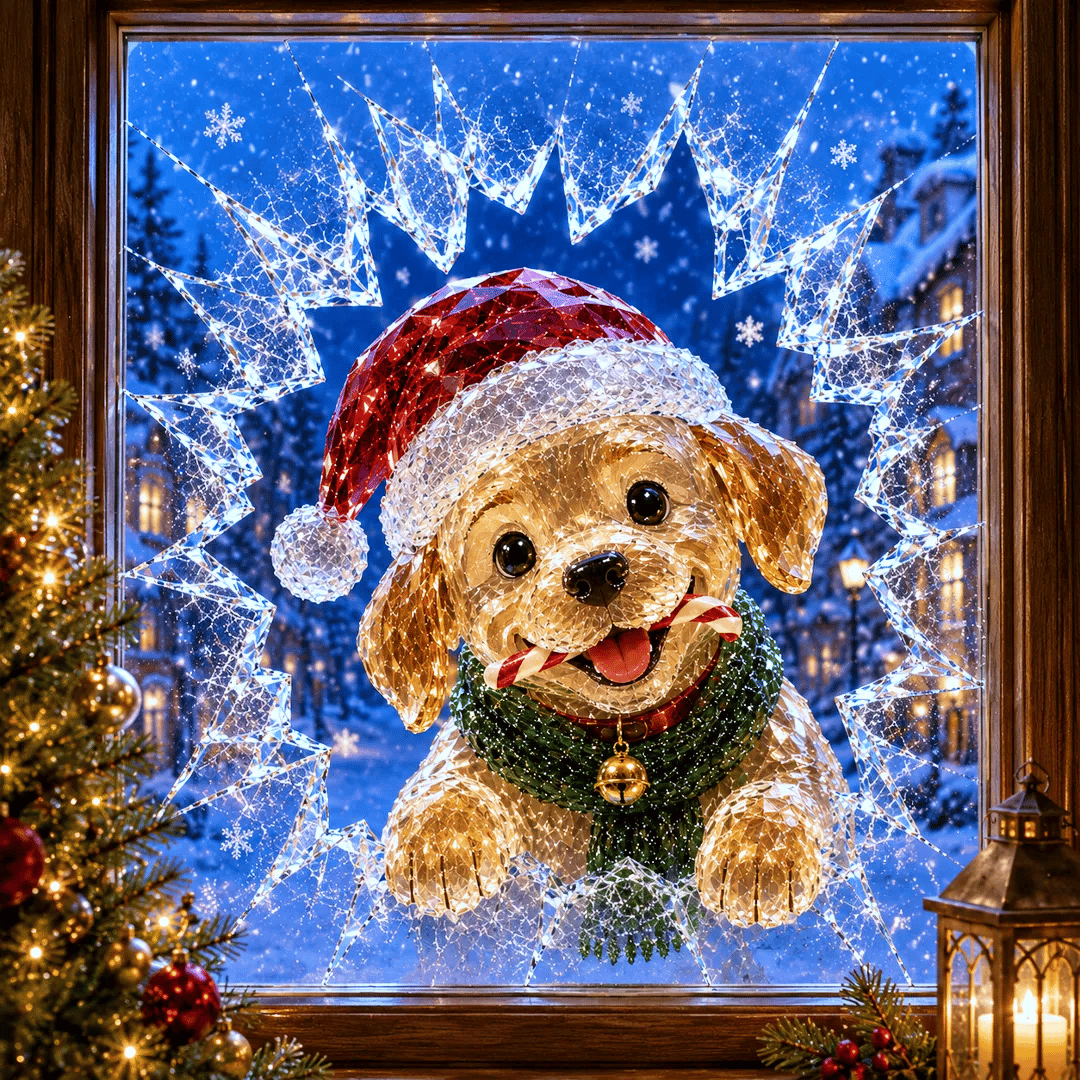 🔥SPESIALTILBUD 49 % RABATT✨🎄Krystall-juleklistremerke med innbruddsmotiv — 3D-vindusdekorasjon med knust glass til jul