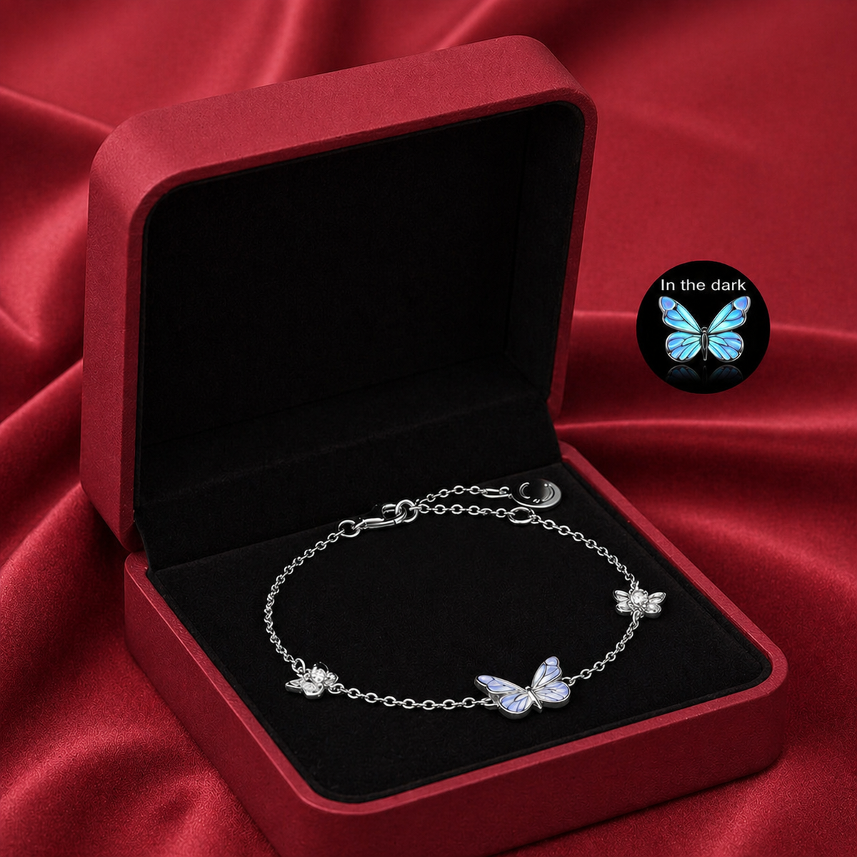 🦋💙Halskjede- og armbåndssett med lysende sommerfugl-anheng