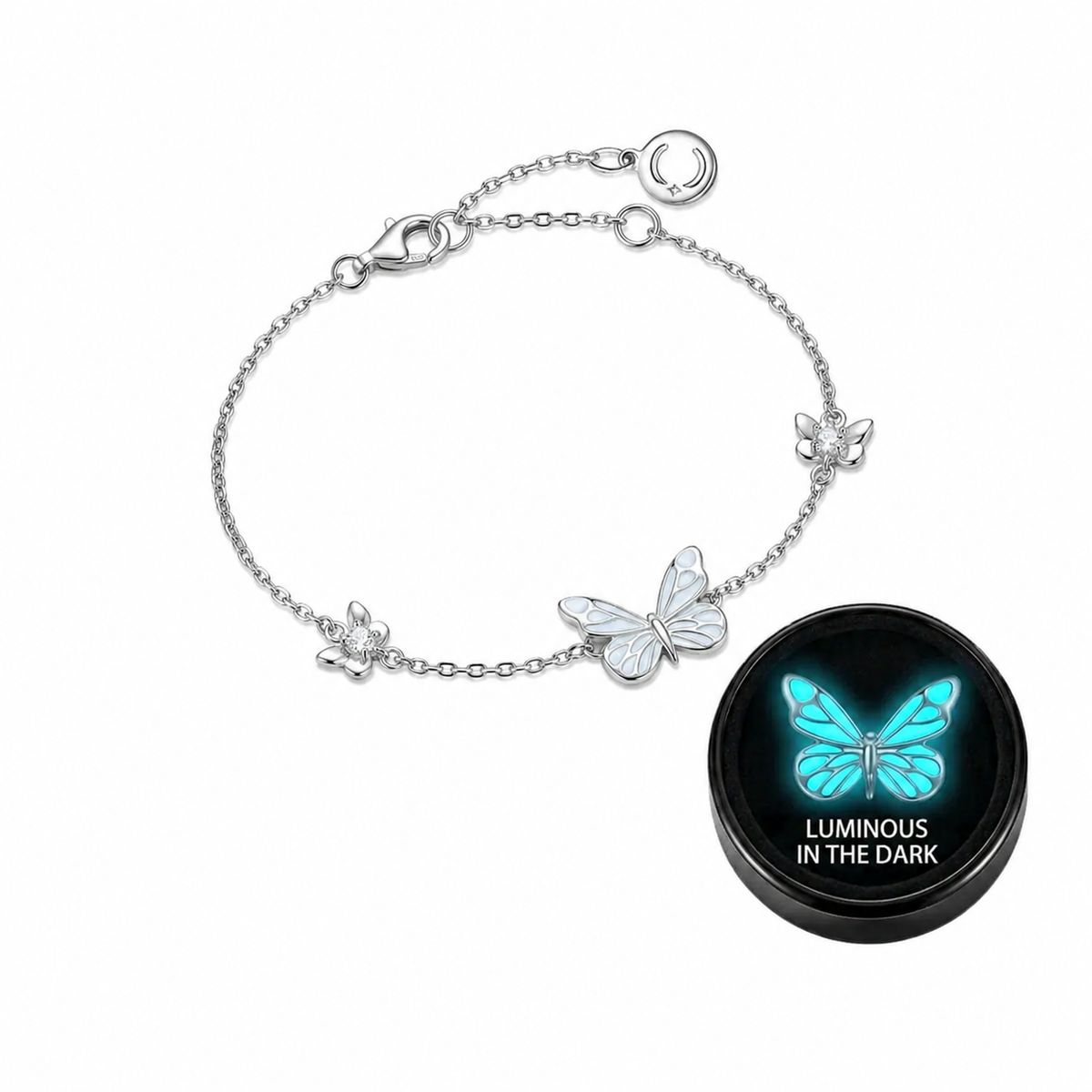 🦋💙Halskjede- og armbåndssett med lysende sommerfugl-anheng