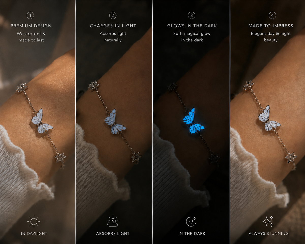 🦋💙Halskjede- og armbåndssett med lysende sommerfugl-anheng