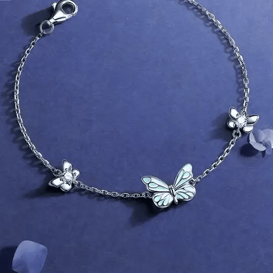 🦋💙Halskjede- og armbåndssett med lysende sommerfugl-anheng