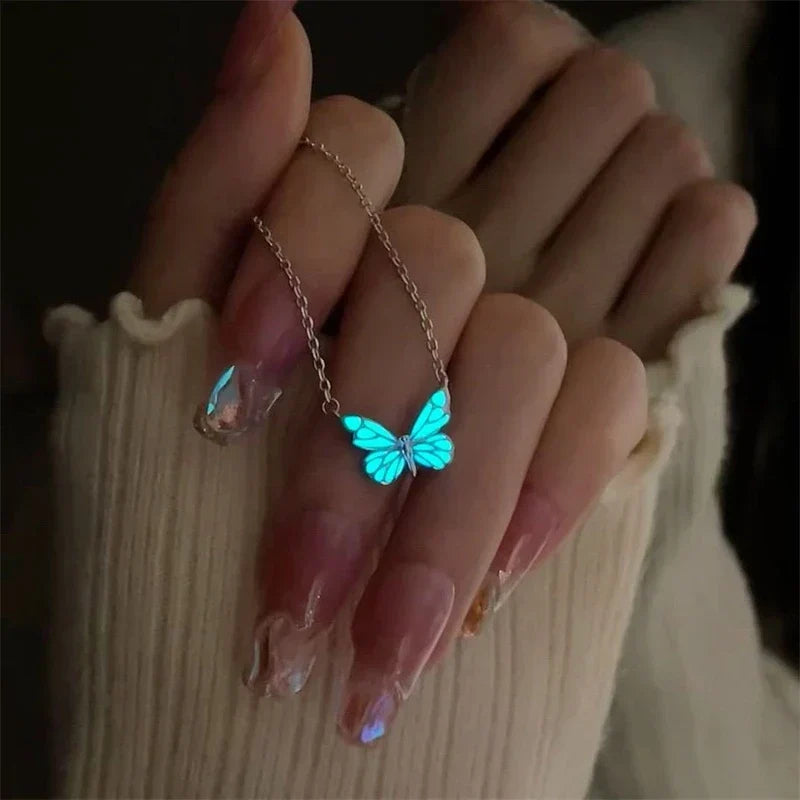 🦋💙Halskjede- og armbåndssett med lysende sommerfugl-anheng