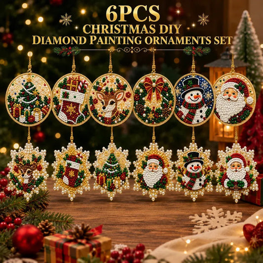⏳ Siste dag med 49 % rabatt – 🎄Nykommervennlig DIY-sett for diamantmaling med perler og edelstener til jul | 6 festlige ornamentdesign med glitrende perler, fasetterte edelstener og 3D-lagdelte detaljer 💕