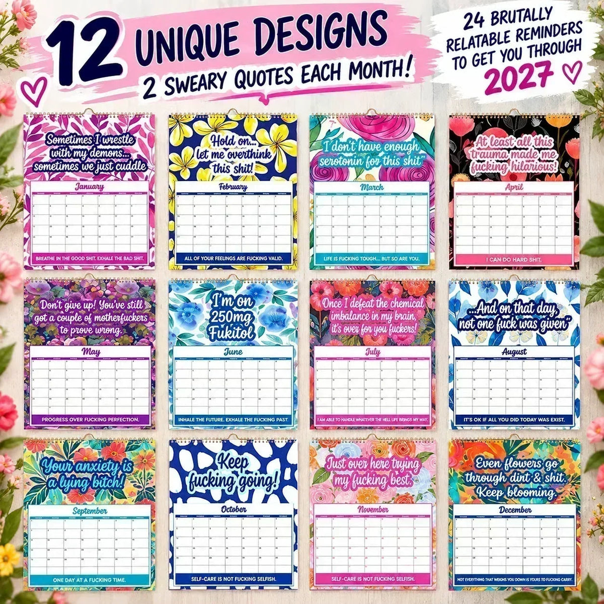 🔥🎉Over 58 000 solgt!🎁🌟2027 Sweary Wall Calendar – Morsom og blasfemisk gave til venner og stresslindring hjemme