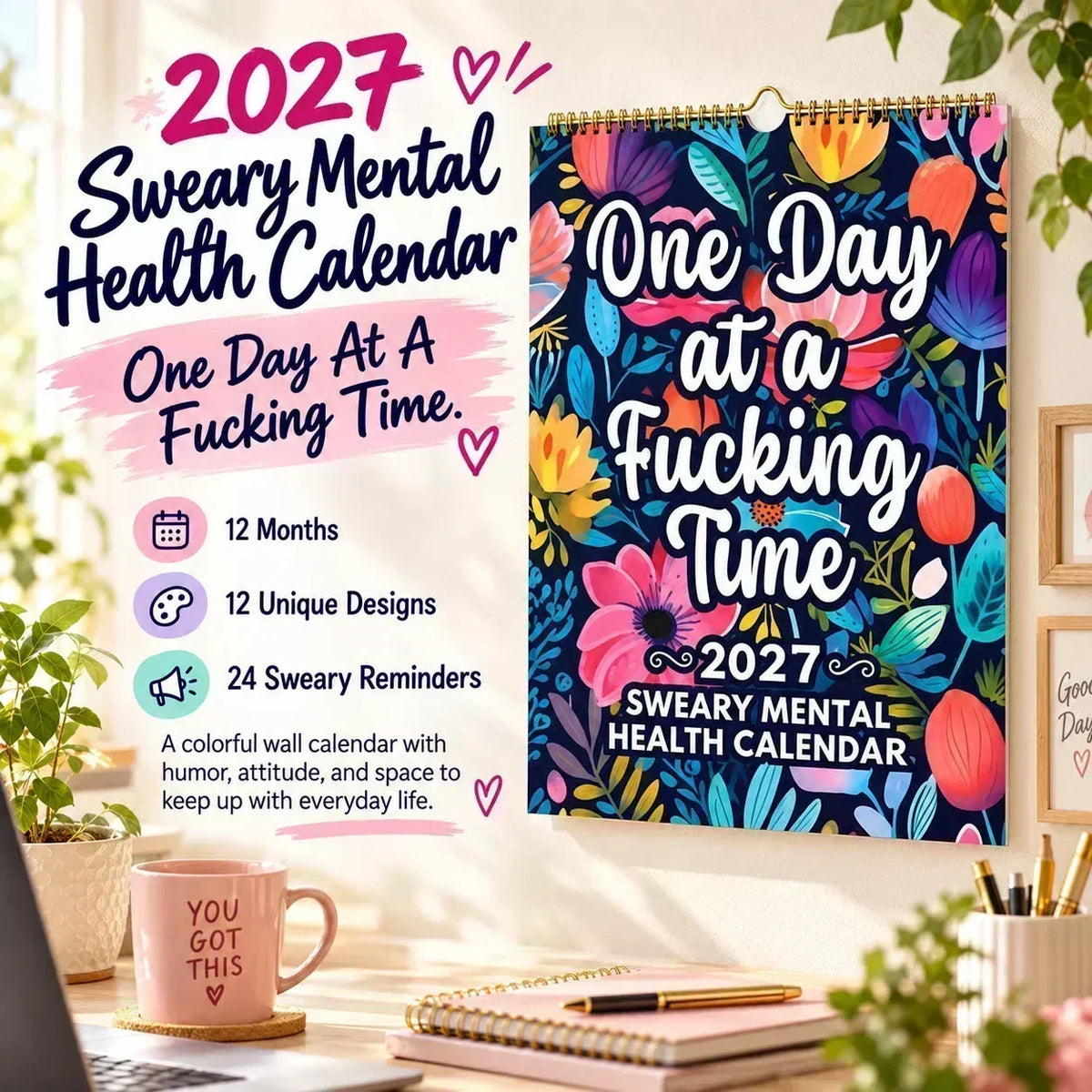 🔥🎉Over 58 000 solgt!🎁🌟2027 Sweary Wall Calendar – Morsom og blasfemisk gave til venner og stresslindring hjemme