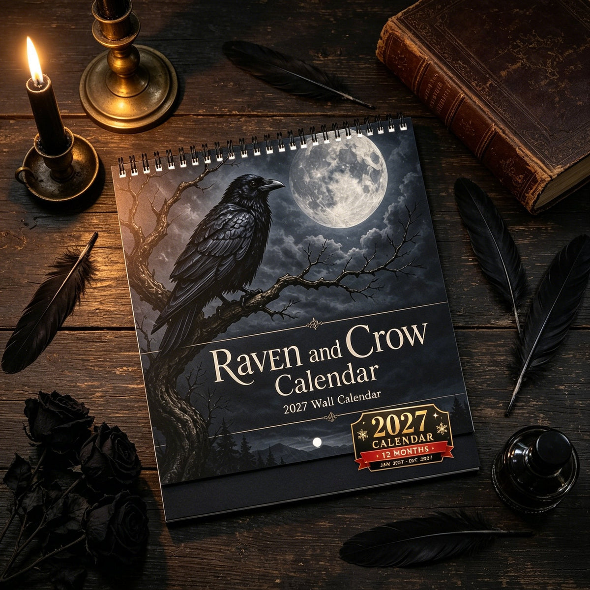 🐦‍⬛Raven & Crow 2027 veggkalender — 12 måneder med gotisk kunst i måneskinn🖤