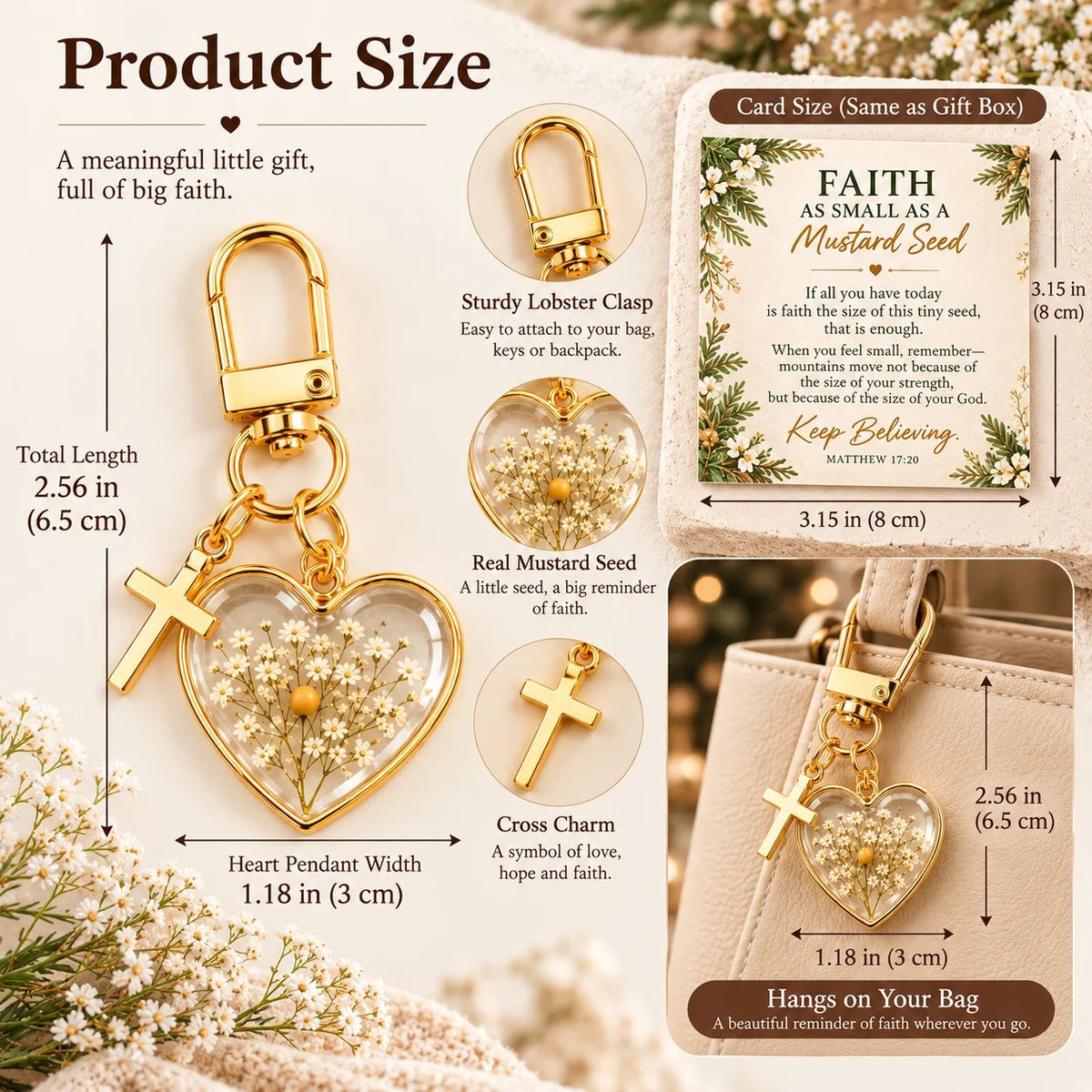 ⏳ Siste dag med 50 % rabatt –✝️ Nøkkelring «Mustard Seed Faith» — Fortsett å tro