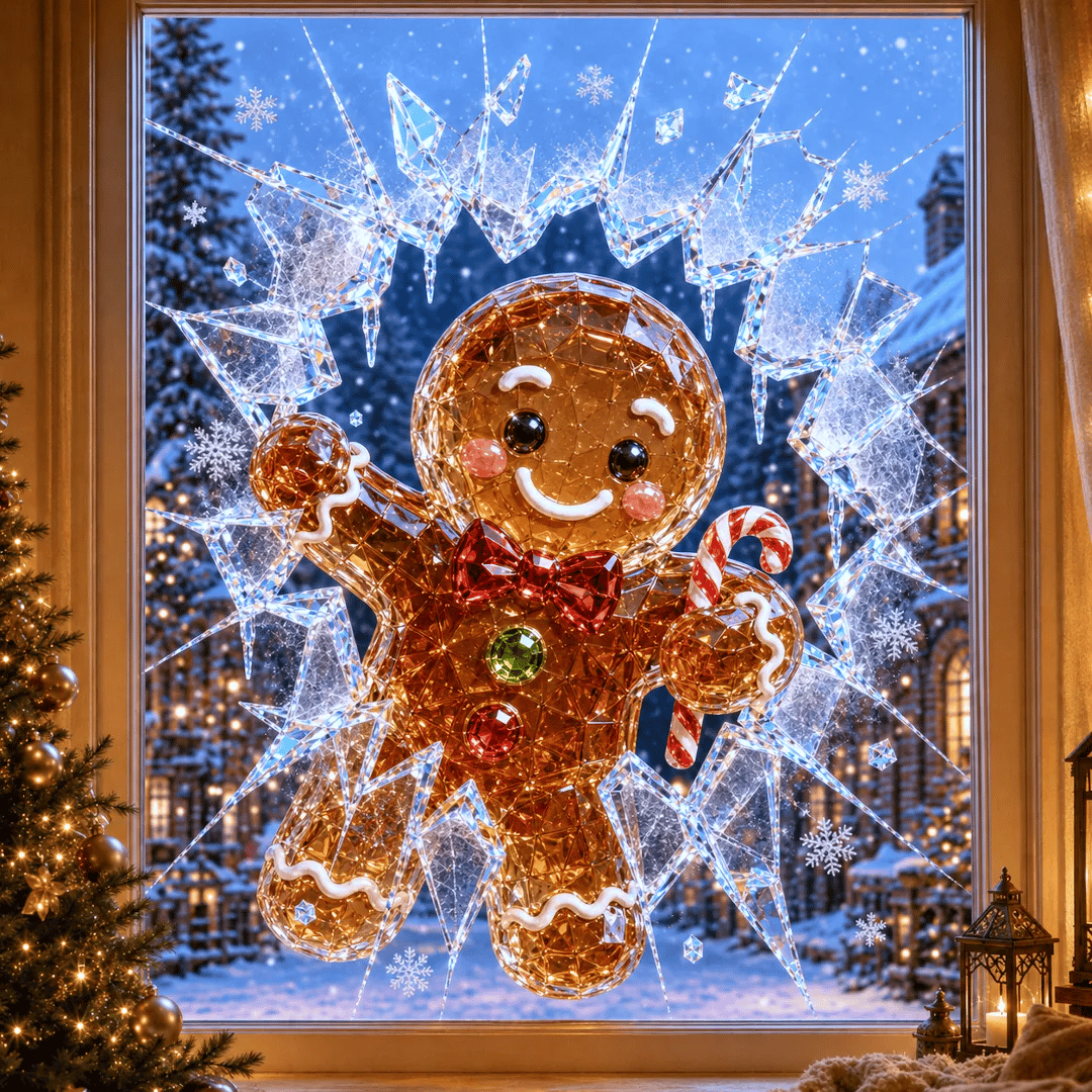 🔥SPESIALTILBUD 49 % RABATT✨🎄Krystall-juleklistremerke med innbruddsmotiv — 3D-vindusdekorasjon med knust glass til jul