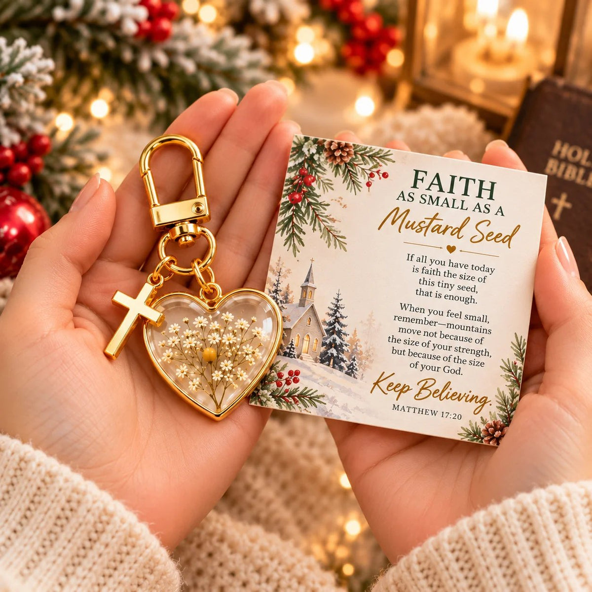 ⏳ Siste dag med 50 % rabatt –✝️ Nøkkelring «Mustard Seed Faith» — Fortsett å tro
