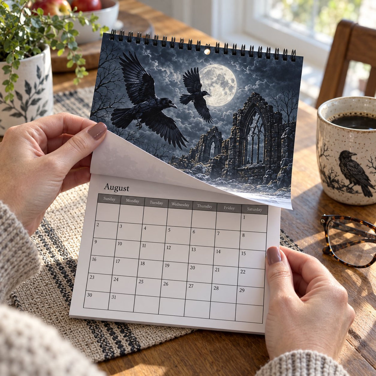 🐦‍⬛Raven & Crow 2027 veggkalender — 12 måneder med gotisk kunst i måneskinn🖤