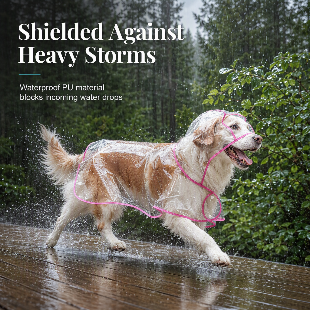 📢Nyheter – 50 % rabatt 🐕 Gjennomsiktig, vanntett regnjakke til hund – hold hunden tørr og synlig på regnfulle turer🌧️