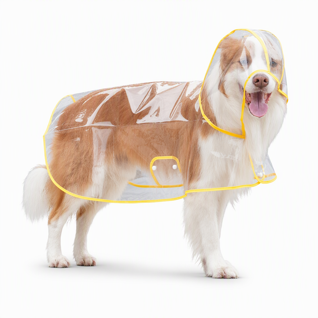 📢Nyheter – 50 % rabatt 🐕 Gjennomsiktig, vanntett regnjakke til hund – hold hunden tørr og synlig på regnfulle turer🌧️
