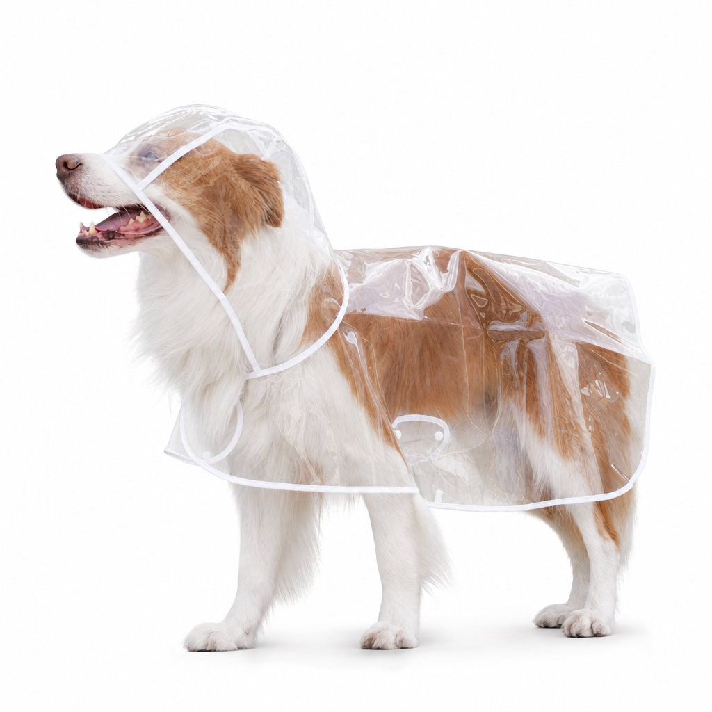 📢Nyheter – 50 % rabatt 🐕 Gjennomsiktig, vanntett regnjakke til hund – hold hunden tørr og synlig på regnfulle turer🌧️