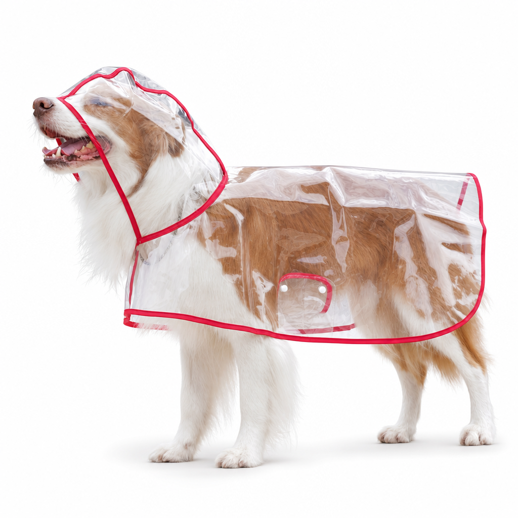 📢Nyheter – 50 % rabatt 🐕 Gjennomsiktig, vanntett regnjakke til hund – hold hunden tørr og synlig på regnfulle turer🌧️